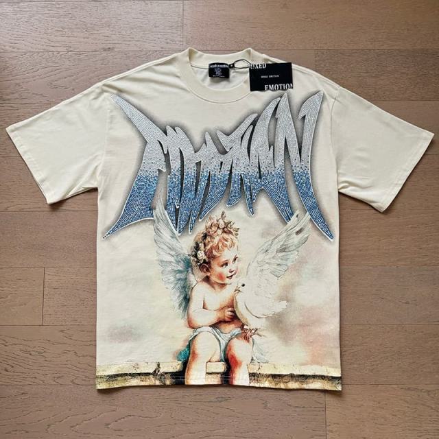Dove Angel Gradient Rhinestone Print Washed Tee 2 colors 29105639
