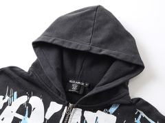 Gas Mask Wasteland Style Zipper Print Washed Hoodie 29116525