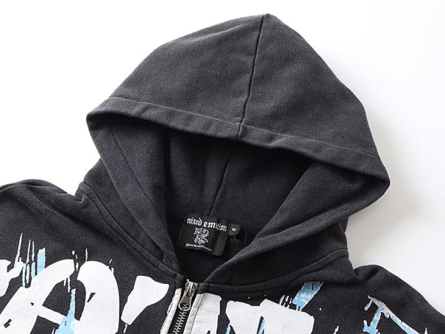 Gas Mask Wasteland Style Zipper Print Washed Hoodie 29116525