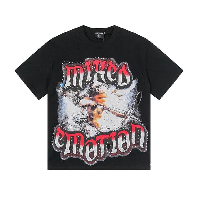Blurry Archery Angel Rhinestone Print Washed Tee 2 colors 29105648