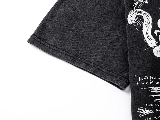 Black And White Graffiti Four Angels Print Washed Tee 29105636