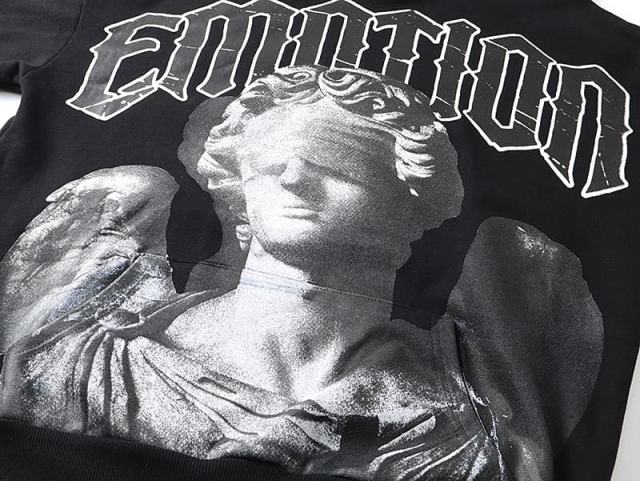 Broken Arm Plaster Angel Statue Print Washed Hoodie 29116522