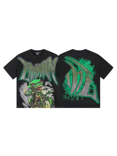 Motorcycle Lizard Monster Rhinestone Print Washed Tee 29105649