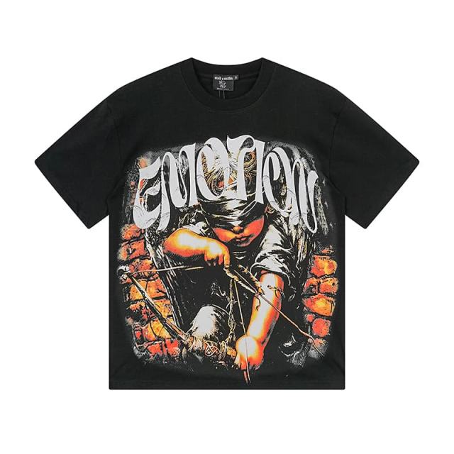 Blindfolded Cupid Brick Wall Rhinestone Print Washed Tee 29105647
