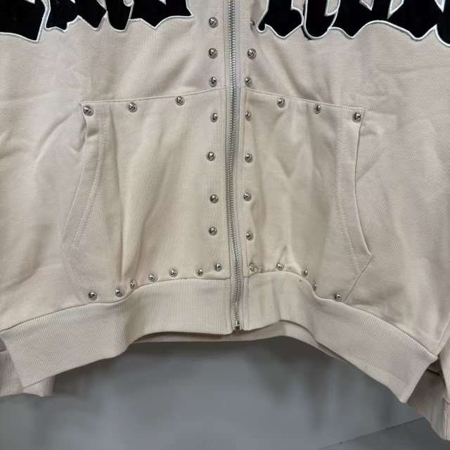 Gothic Letter Patch & Metal Rivets Full Zip Hoodie 2 colors 29107708