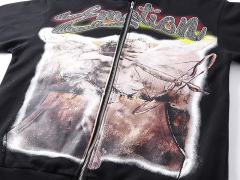 Archery Angel Oil Painting Rhinestone Zipper Print Washed Hoodie 29116529