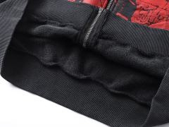 Crack Red Skull Zombie Zipper Print Washed Hoodie 29116526