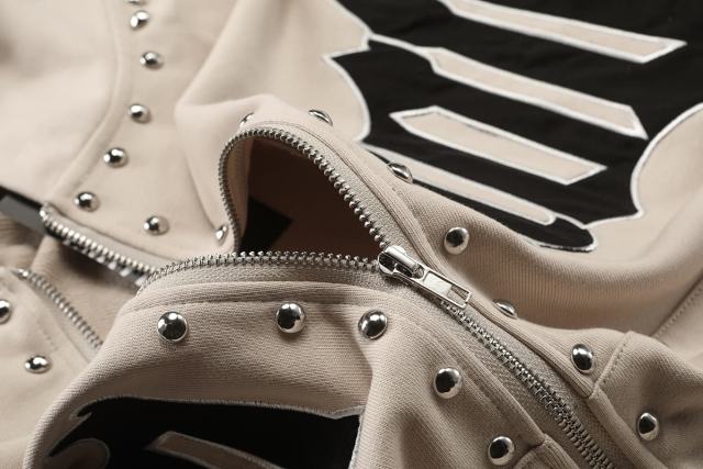 Gothic Letter Patch & Metal Rivets Full Zip Hoodie 2 colors 29107708
