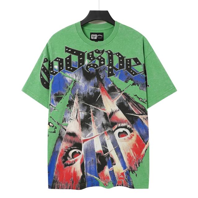 Broken Thorn Caged Eye Rhinestone Print Washed Tee 2 colors 29106668