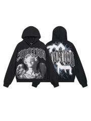 Broken Arm Plaster Angel Statue Print Washed Hoodie 29116522