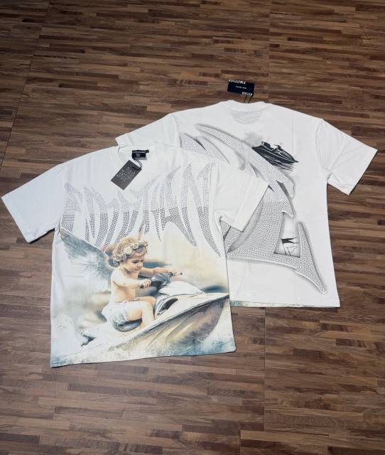 Niche motorboat vacation angel diamond-studded large-sized high street T-shirt 2 colors 29069321