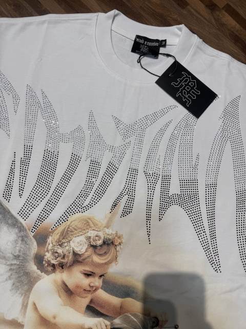 Niche motorboat vacation angel diamond-studded large-sized high street T-shirt 2 colors 29069321