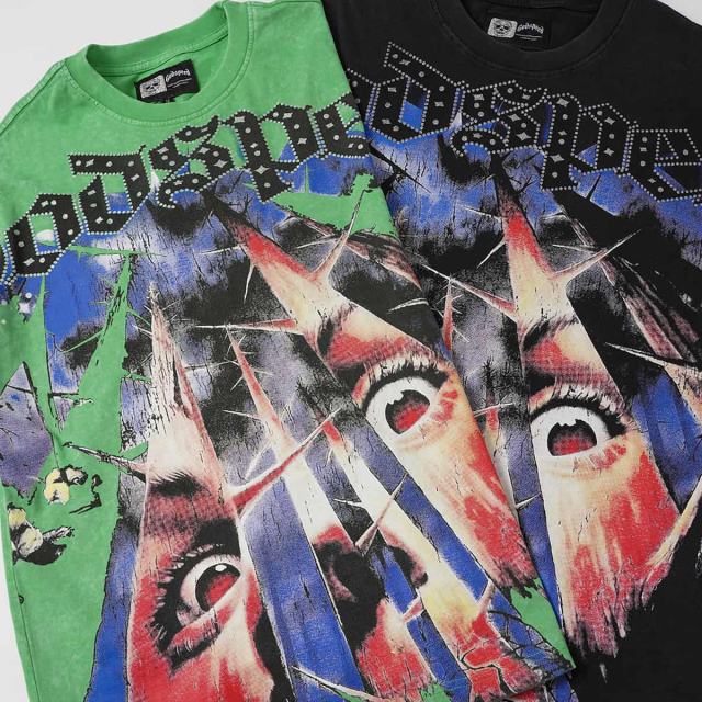 Broken Thorn Caged Eye Rhinestone Print Washed Tee 2 colors 29106668