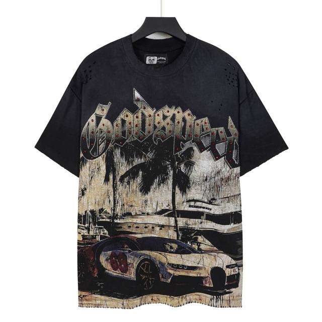 Miami Supercar Yacht Rhinestone Print Washed Tee 2 colors 29106670