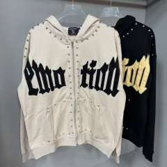 Gothic Letter Patch & Metal Rivets Full Zip Hoodie 2 colors 29107708