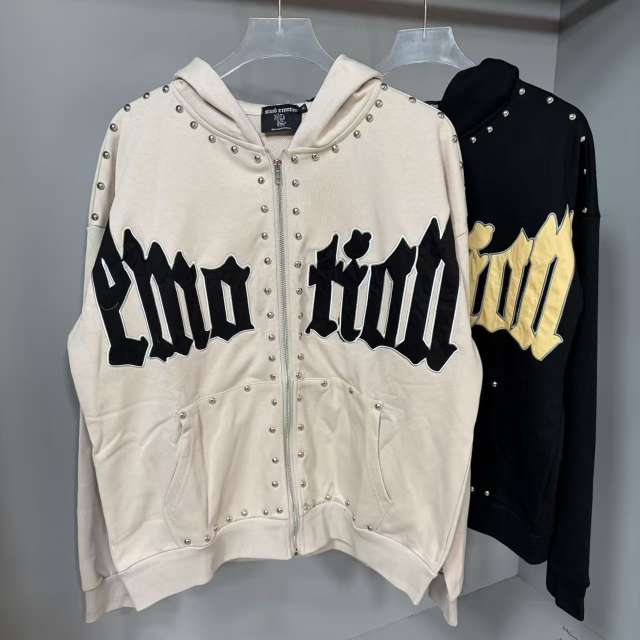 Gothic Letter Patch & Metal Rivets Full Zip Hoodie 2 colors 29107708