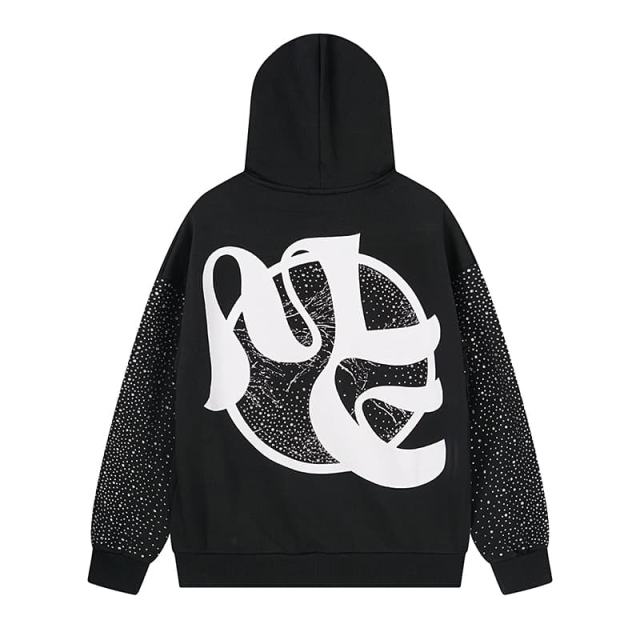Cloud Piano Double Angel Rhinestone Print Washed Hoodie 29116524
