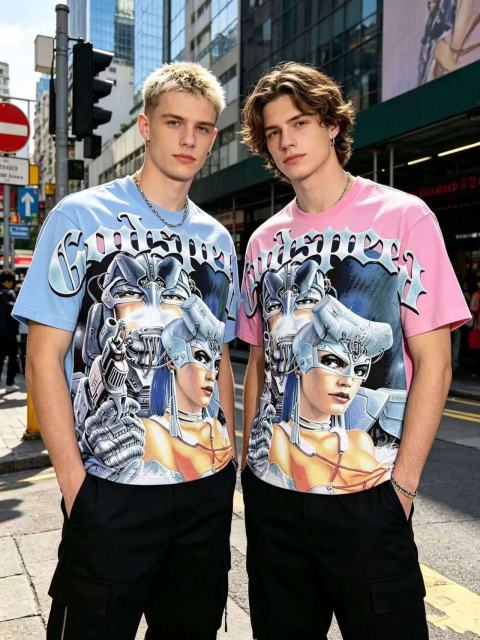 Cyber Twin Female Robot Print Washed Tee 2 colors 29098144