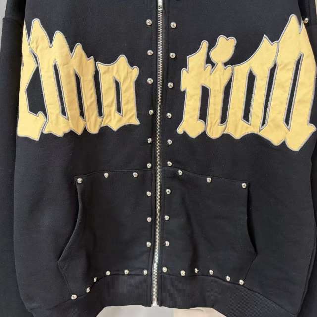 Gothic Letter Patch & Metal Rivets Full Zip Hoodie 2 colors 29107708