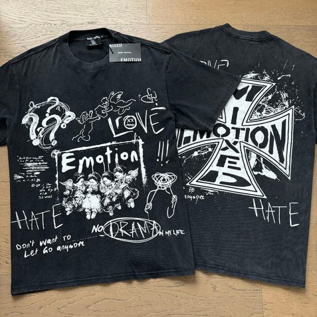 Black And White Graffiti Four Angels Print Washed Tee 29105636