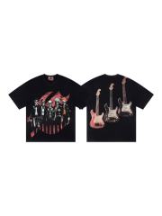Skeleton Rock Band Electric Guitar Distressed Black Short-Sleeve T-Shirt 29053413