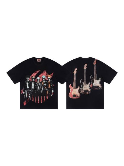 Skeleton Rock Band Electric Guitar Distressed Black Short-Sleeve T-Shirt 29053413