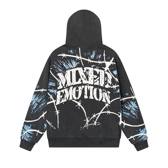 Gas Mask Wasteland Style Zipper Print Washed Hoodie 29116525