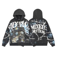 Gas Mask Wasteland Style Zipper Print Washed Hoodie 29116525