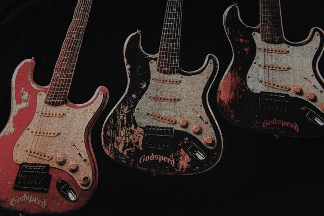Skeleton Rock Band Electric Guitar Distressed Black Short-Sleeve T-Shirt 29053413