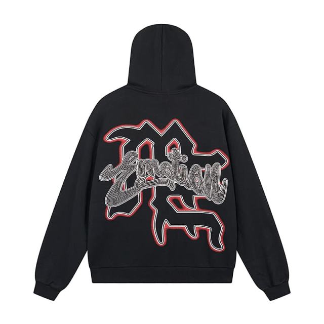 Archery Angel Oil Painting Rhinestone Zipper Print Washed Hoodie 29116529