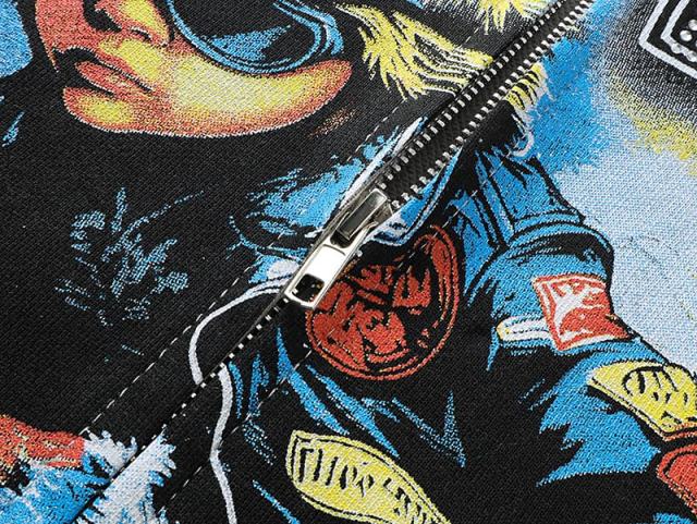 Vintage Skateboard Boy Rhinestone Zipper Print Washed Hoodie 29116527