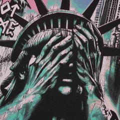 Face-Covering Statue of Liberty Print Washed Tee 2 colors 29098148