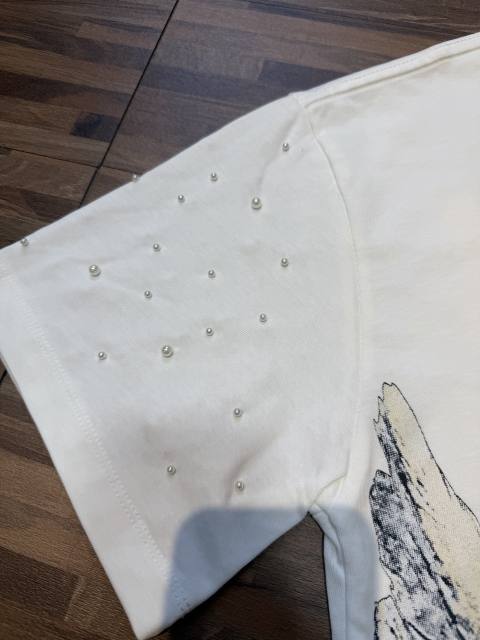 sleeve starry sky rhinestone black and white double-color loose T-shirt 2 colors 29069313