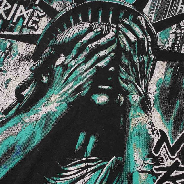 Face-Covering Statue of Liberty Print Washed Tee 2 colors 29098148