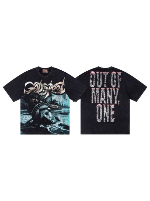Vintage doomsday ruins submerged Statue of Liberty cracked slogan distressed T-shirt 29053411