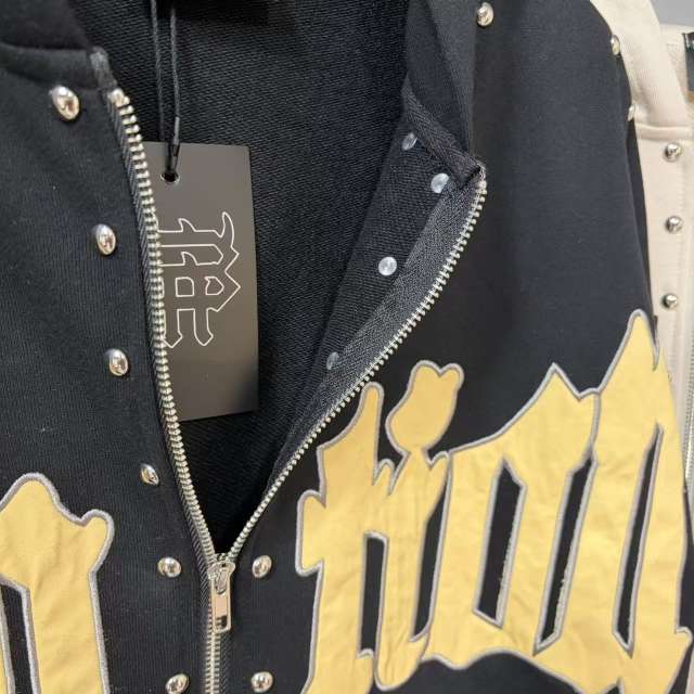 Gothic Letter Patch & Metal Rivets Full Zip Hoodie 2 colors 29107708