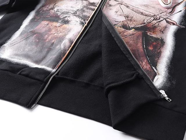 Archery Angel Oil Painting Rhinestone Zipper Print Washed Hoodie 29116529