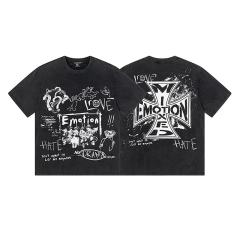 Black And White Graffiti Four Angels Print Washed Tee 29105636