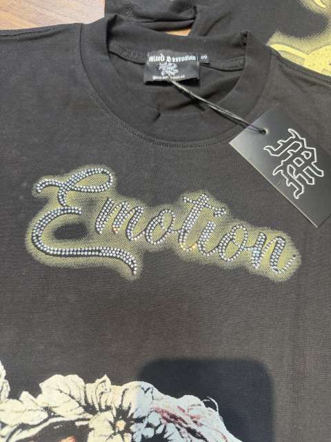 sleeve starry sky rhinestone black and white double-color loose T-shirt 2 colors 29069313