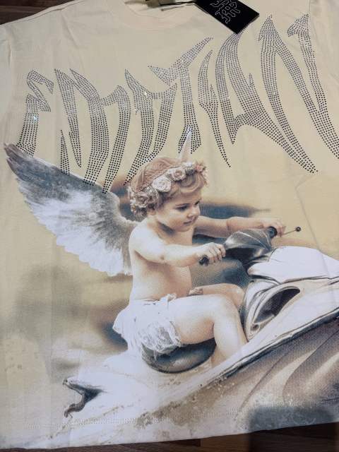 Niche motorboat vacation angel diamond-studded large-sized high street T-shirt 2 colors 29069321