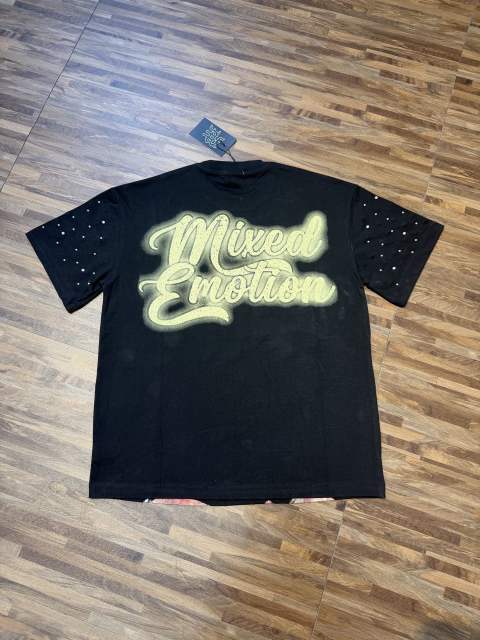 sleeve starry sky rhinestone black and white double-color loose T-shirt 2 colors 29069313