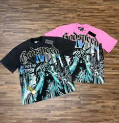 Face-Covering Statue of Liberty Print Washed Tee 2 colors 29098148