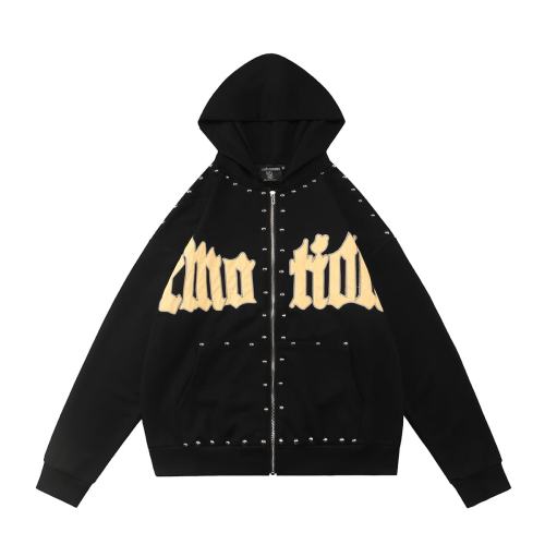 Gothic Letter Patch & Metal Rivets Full Zip Hoodie 2 colors 29107708