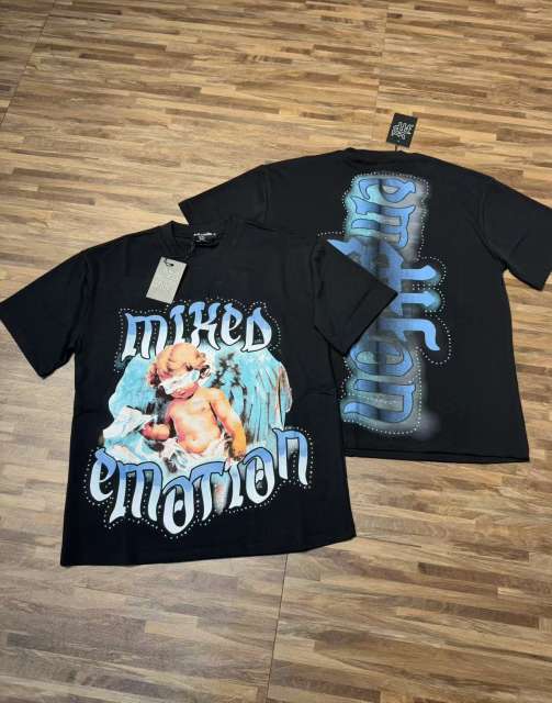 Bandage-blindfolded angel gradient Gothic diamond-studded T-shirt 2 colors 29069184