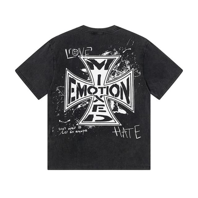 Black And White Graffiti Four Angels Print Washed Tee 29105636