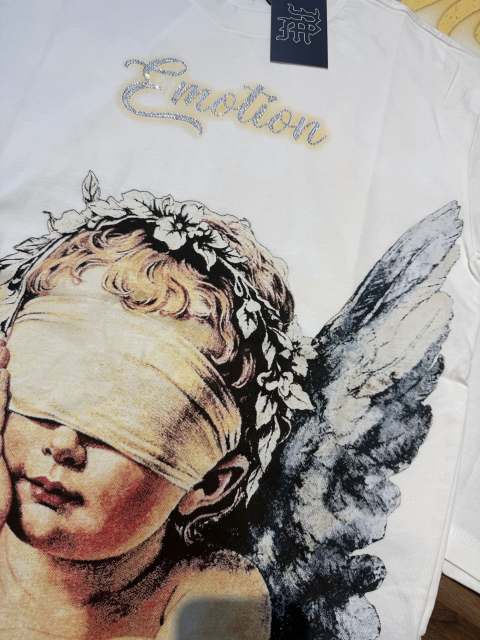 sleeve starry sky rhinestone black and white double-color loose T-shirt 2 colors 29069313