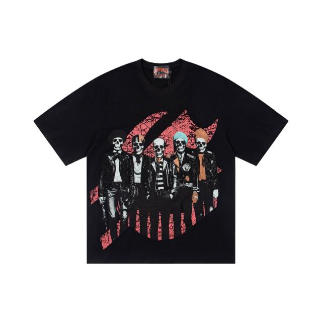 Skeleton Rock Band Electric Guitar Distressed Black Short-Sleeve T-Shirt 29053413