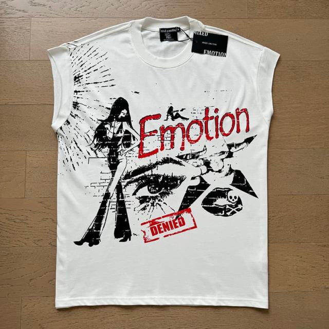 Black And White Slim Beauty Silhouette Print Sleeveless T-shirt 29105630