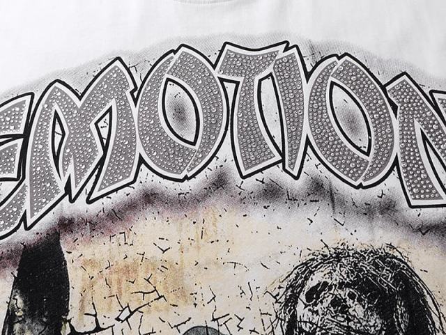 White Tomb Zombie Rhinestone Print Washed Tee 29105640