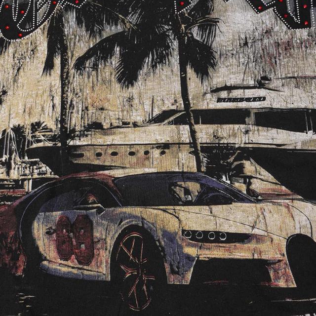 Miami Supercar Yacht Rhinestone Print Washed Tee 2 colors 29106670